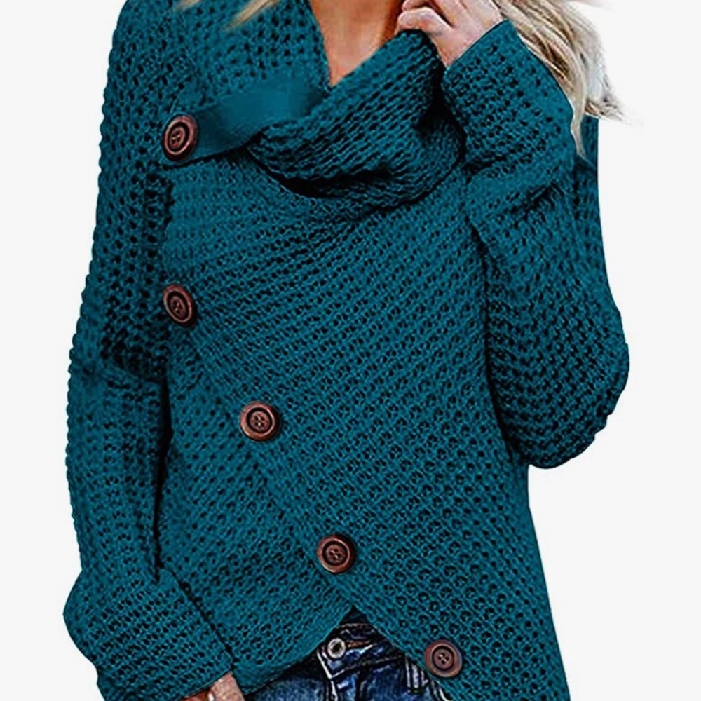 Teal seater cowl neck